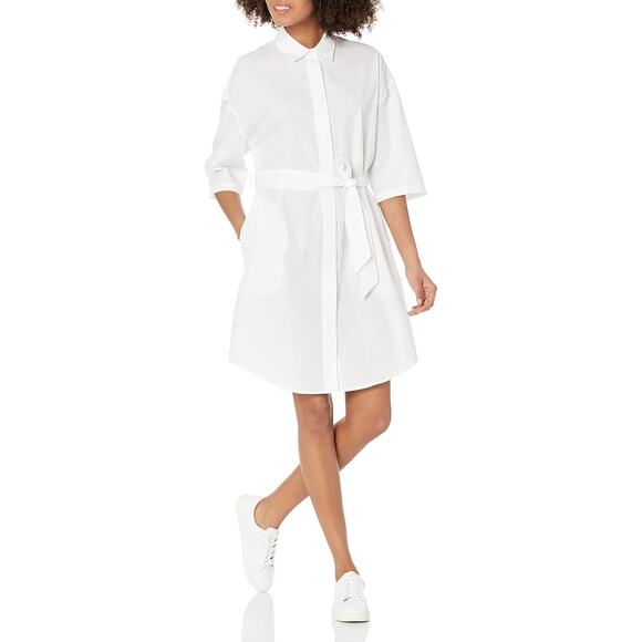 NWT ARMANI EXCHANGE A|X White Quiet Luxury Collared Button Up Shirt Dress Sz 2 - Picture 4 of 16